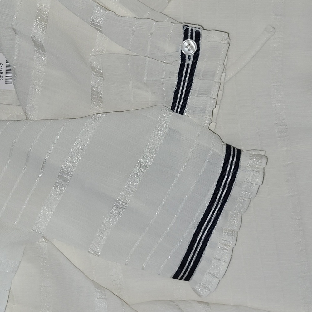 Talbots Boho Pintucked Tie Neck Blouse with Ribbon Detail in Ivory and Black - Picture 4 of 5